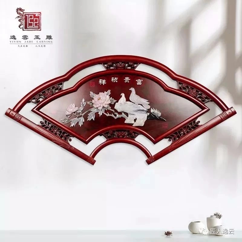 中式玉雕画 餐厅装饰画 扇形福 客厅走廊挂画 手工雕刻细节图