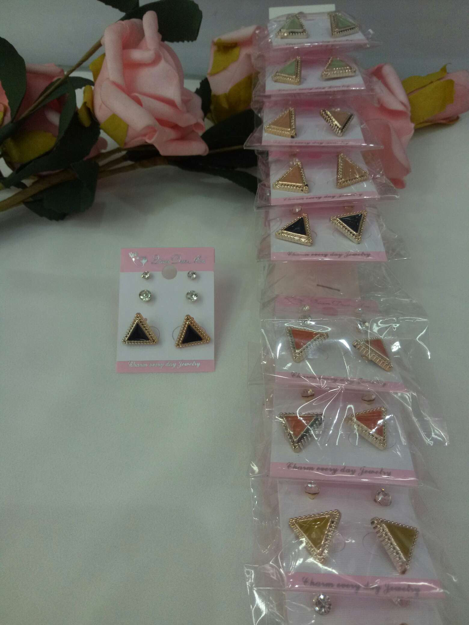 Triangular Korean Version Of Fashion Exquisite Small Earrings Stall Two Yuan Shop Gift Supply details Picture