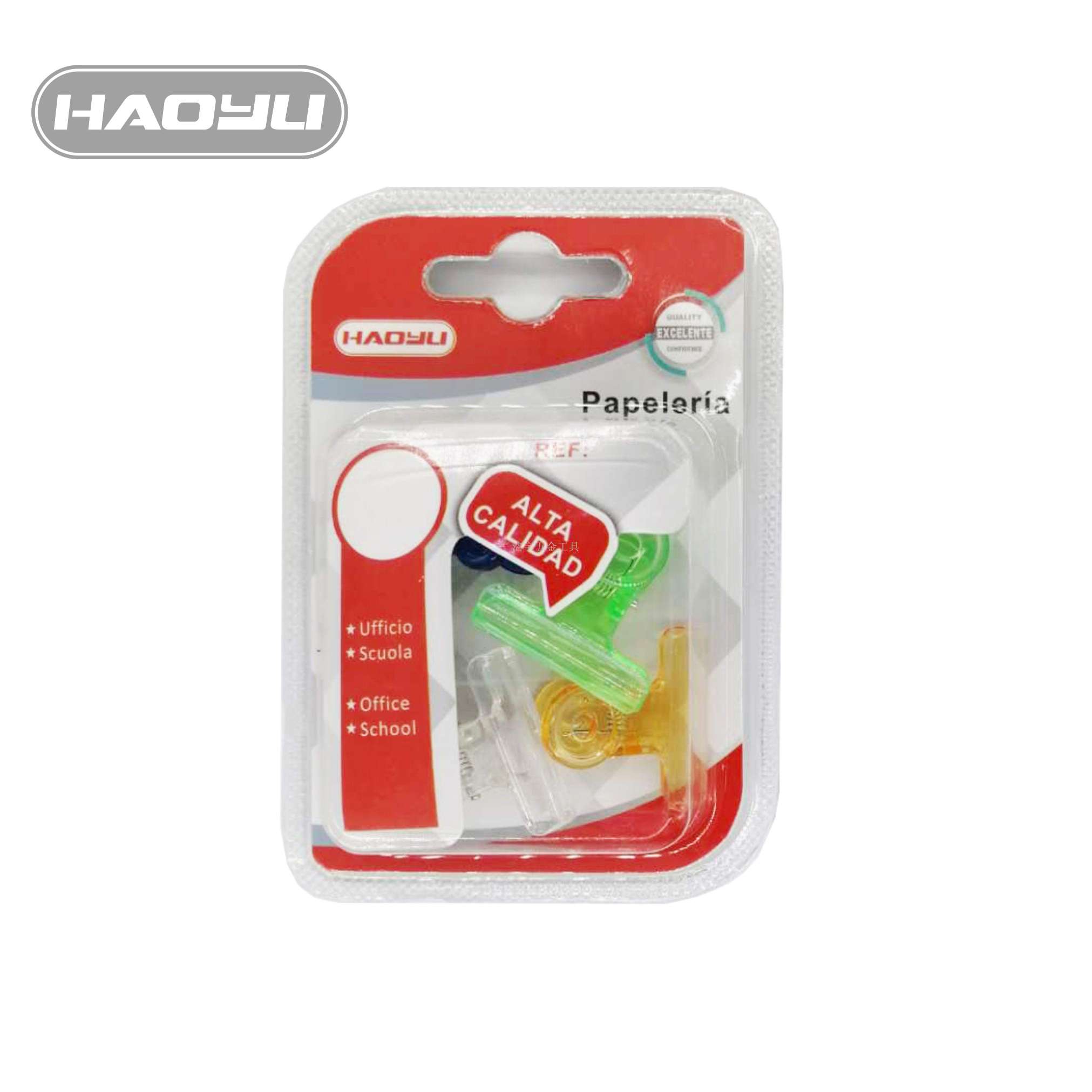 彩色塑料透明圆头夹子 活页塑料夹 塑料夹钱夹票据文件夹双泡包装