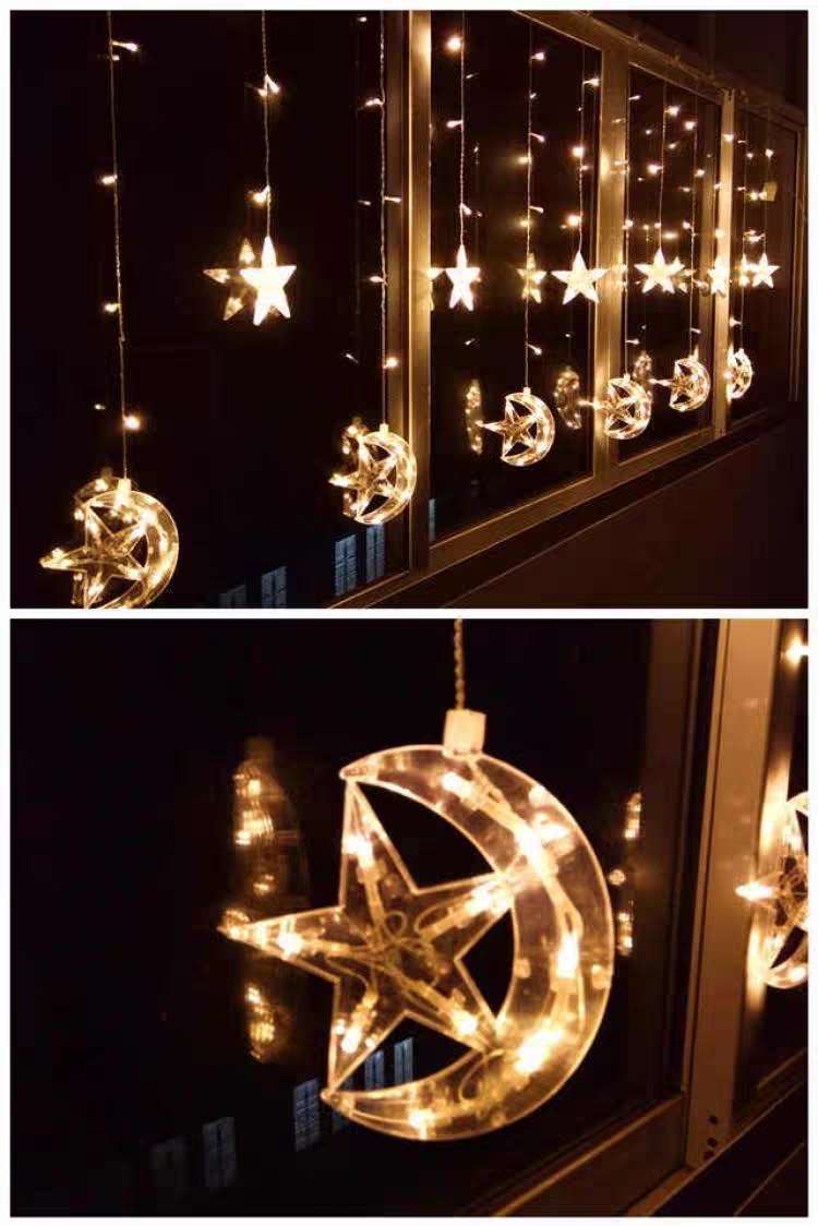 Moon + five-star curtain light, battery box, electric bubble ball string light, round small ball light strip, landscape courtyard colorful light string decoration, outdoor full of stars Application Scenario