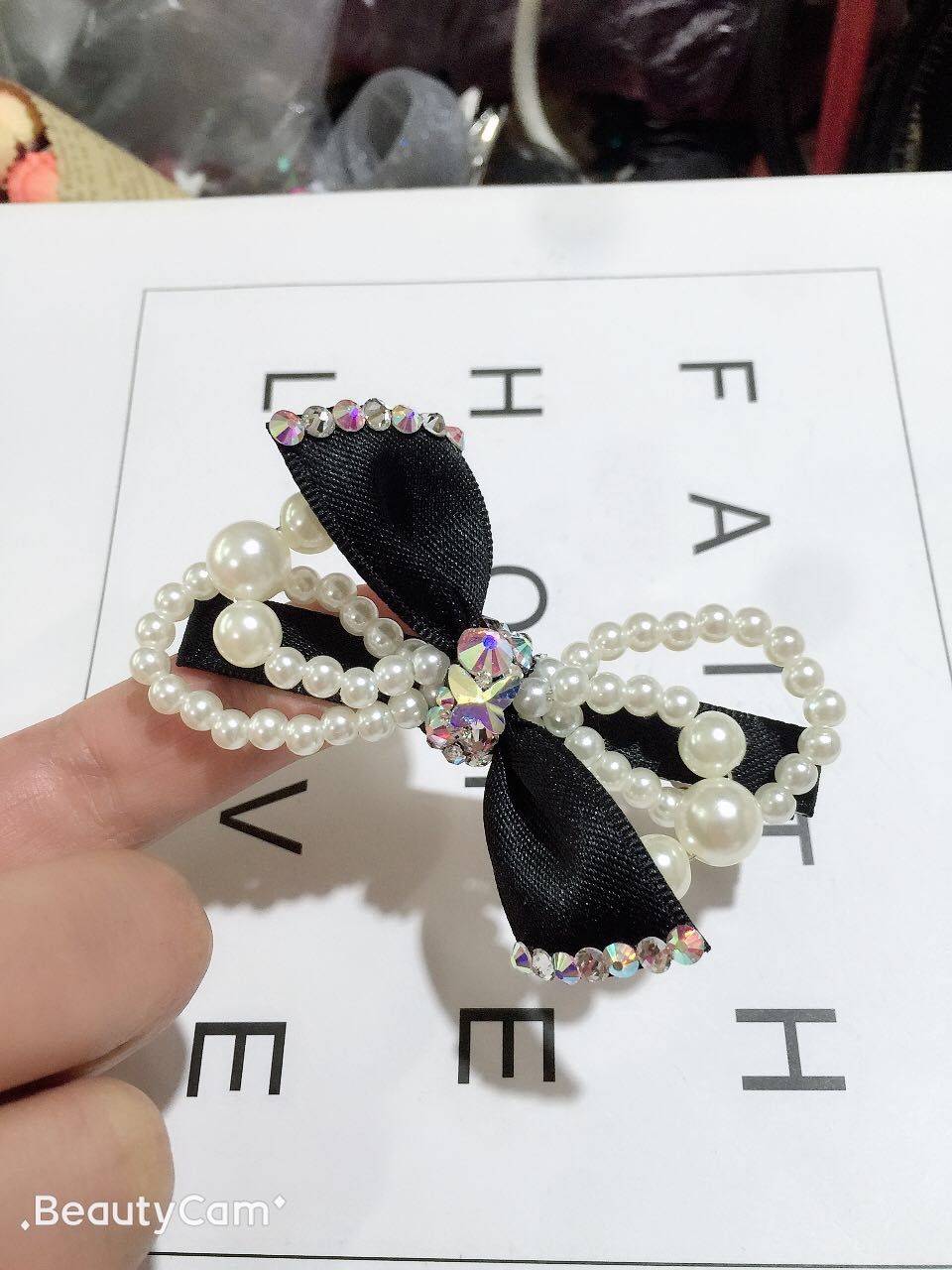 Butterfly Flower jewelry leather band pearl double figure-eight tie node Diamond leather band pearl double figure-eight tie result details Picture