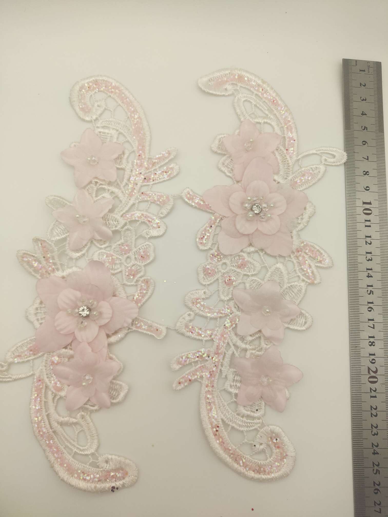 涤光对花手工钉珠花朵服装辅料贴花DIY撒粉，金粉领花婚纱礼服装饰1-20