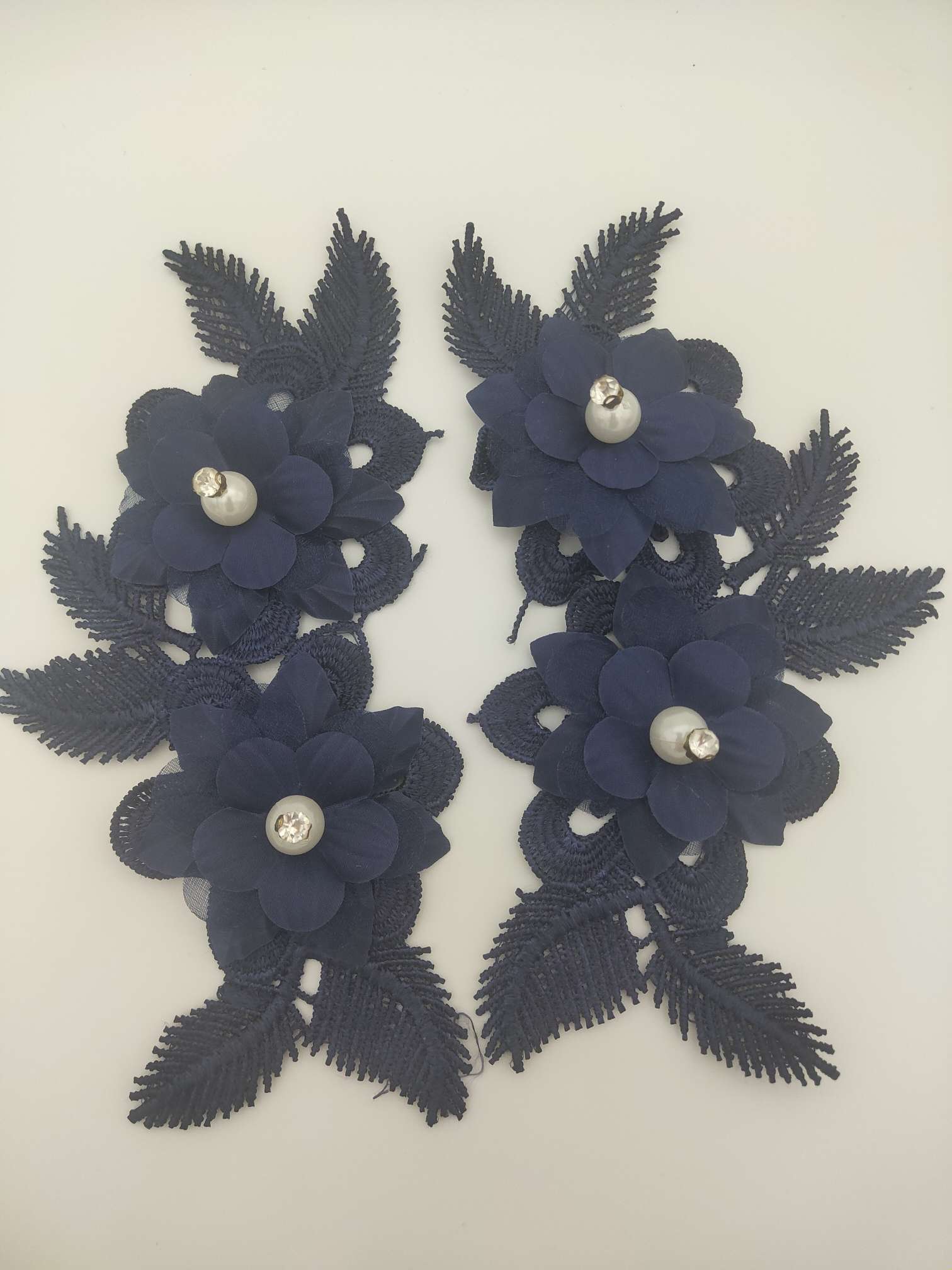 Polyester-polyester double-flower hand-stitched beaded flower clothing accessories, DIY collar flower wedding dress decoration 1-15 Item Picture