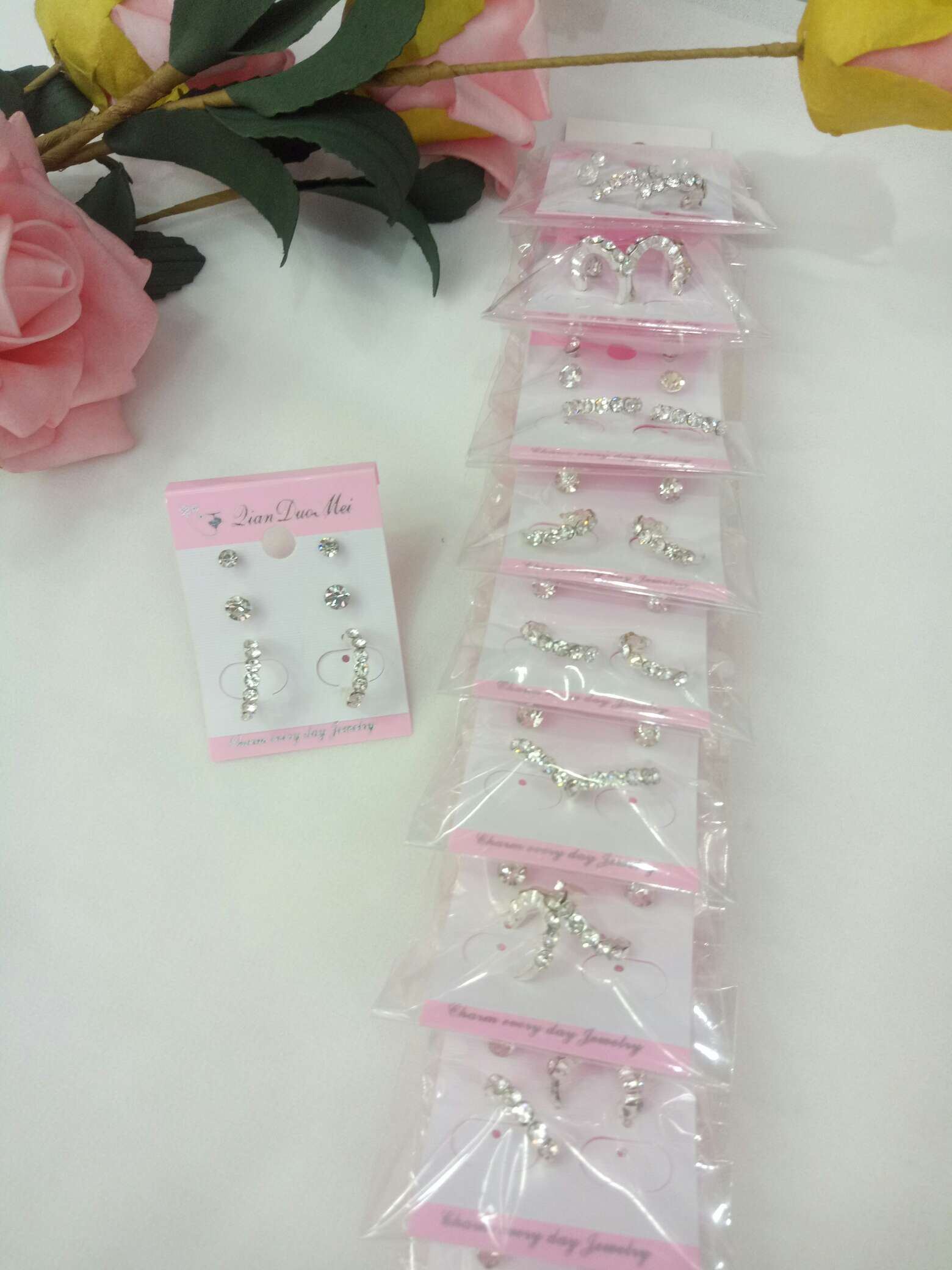 Semi-Round Rhinestone Fashion Exquisite Small Earrings Stall Two Yuan Shop Gift Supply details Picture