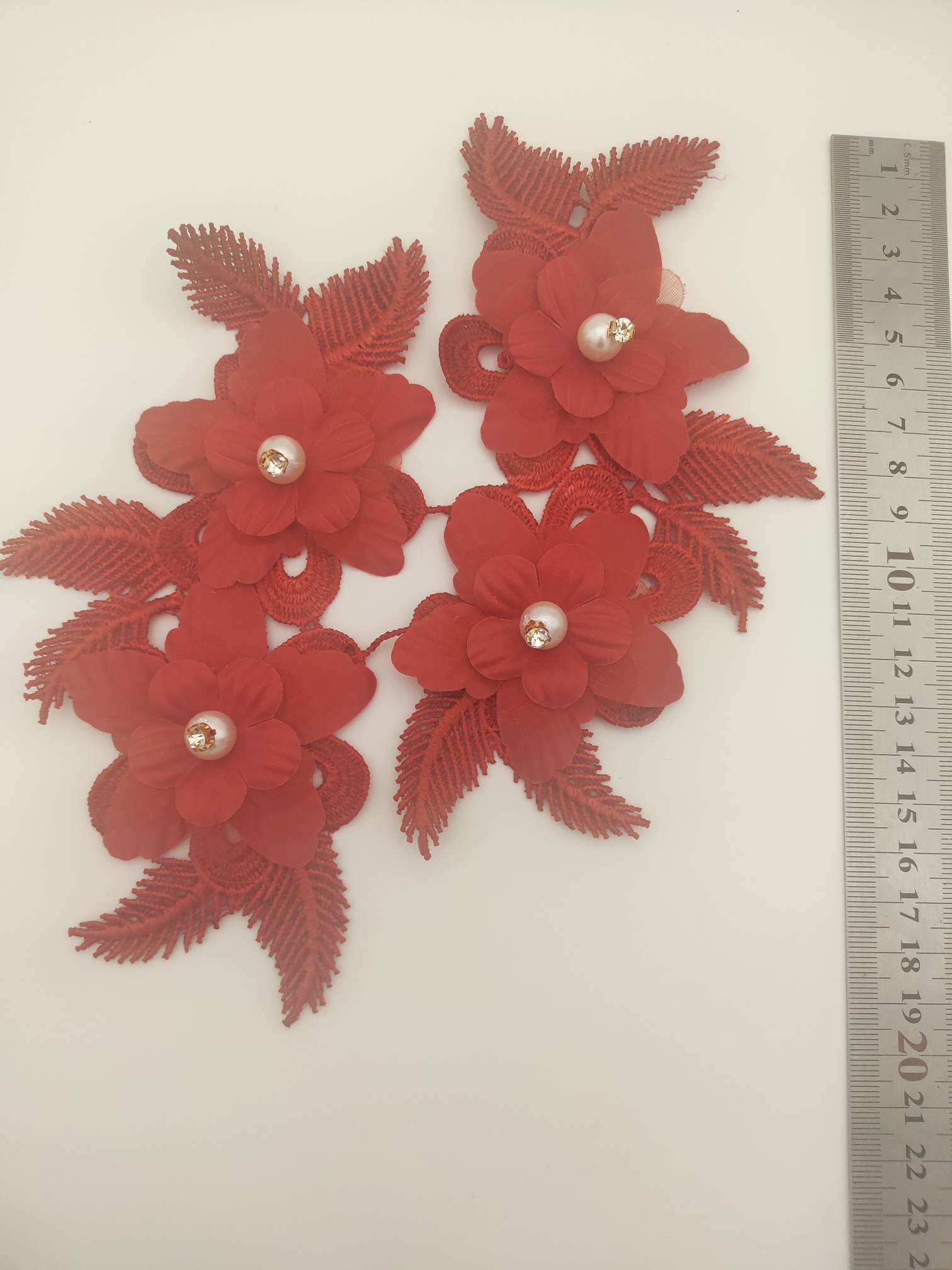 Polyester-polyester double-flower hand-stitched beaded flower clothing accessories, DIY collar flower wedding dress decoration 1-16 Item Picture