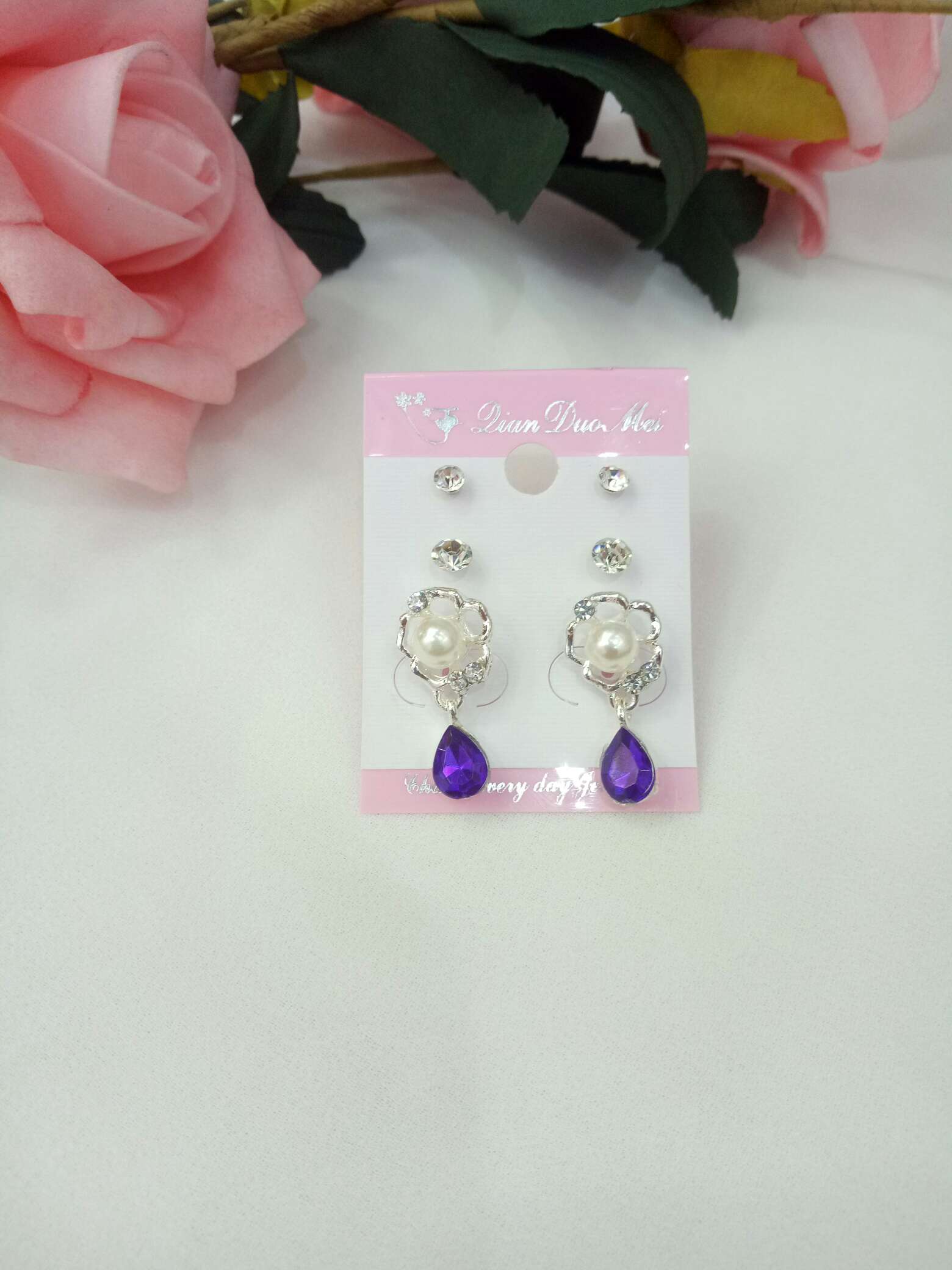 Drop Pearl Fashion Exquisite Small Earrings Stall Two Yuan Shop Gift Supply Specification drawing