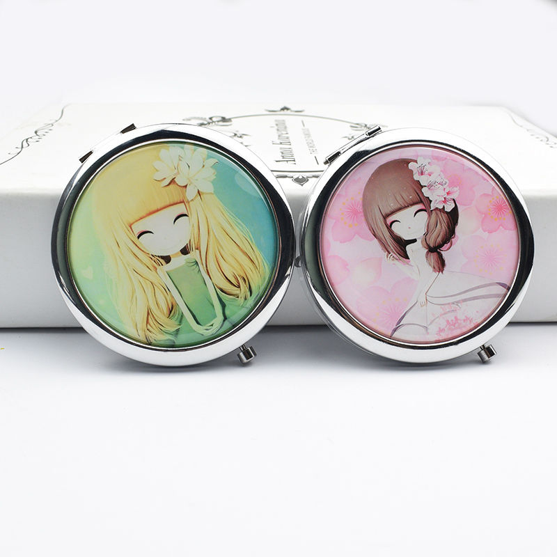 可爱美女系列圆形双面折叠化妆镜小镜子详情图3