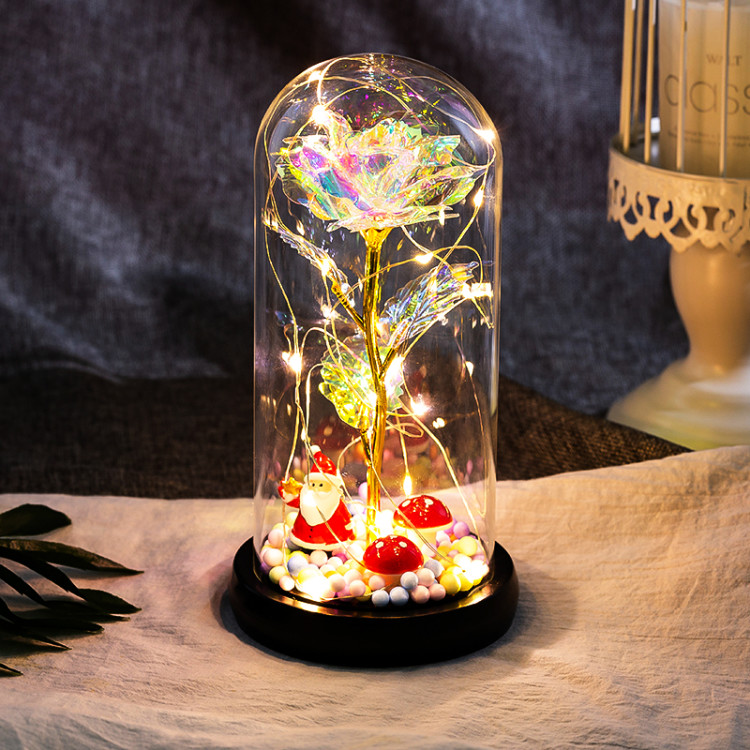 Seven-color 24K gold foil flower, colored gold luminous strip light, eternal gold foil rose, glass cover, led gift box set of decorative items undefined