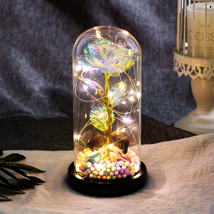 Seven-color 24K gold foil flower, colored gold luminous strip light, eternal gold foil rose, glass cover, led gift box set of decorative items undefined