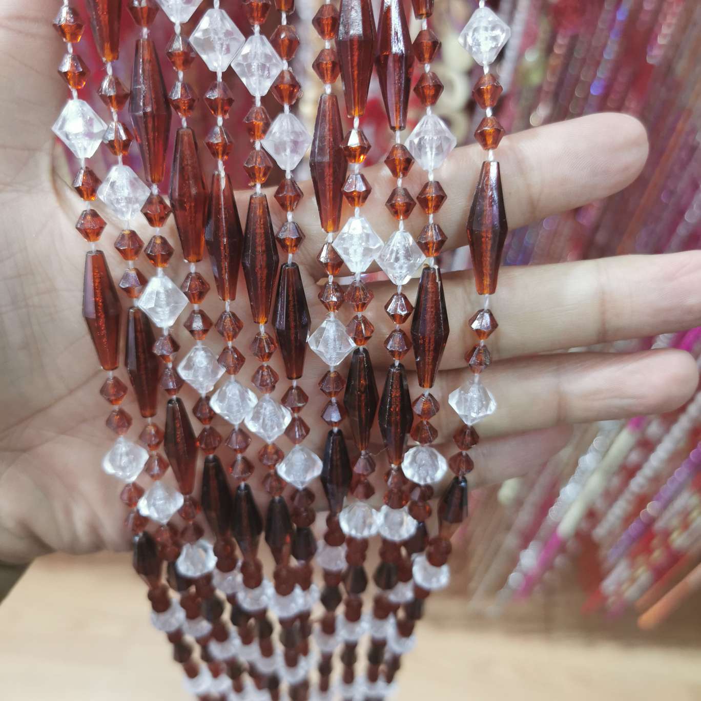 Double-color plastic bead curtain, door curtain, connecting bead, imitation crystal acrylic door curtain, decorative process thumbnail