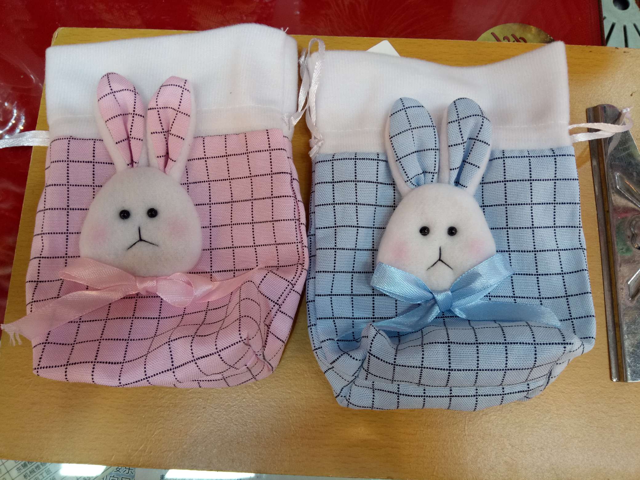 Easter plaid bunny head bag full figure