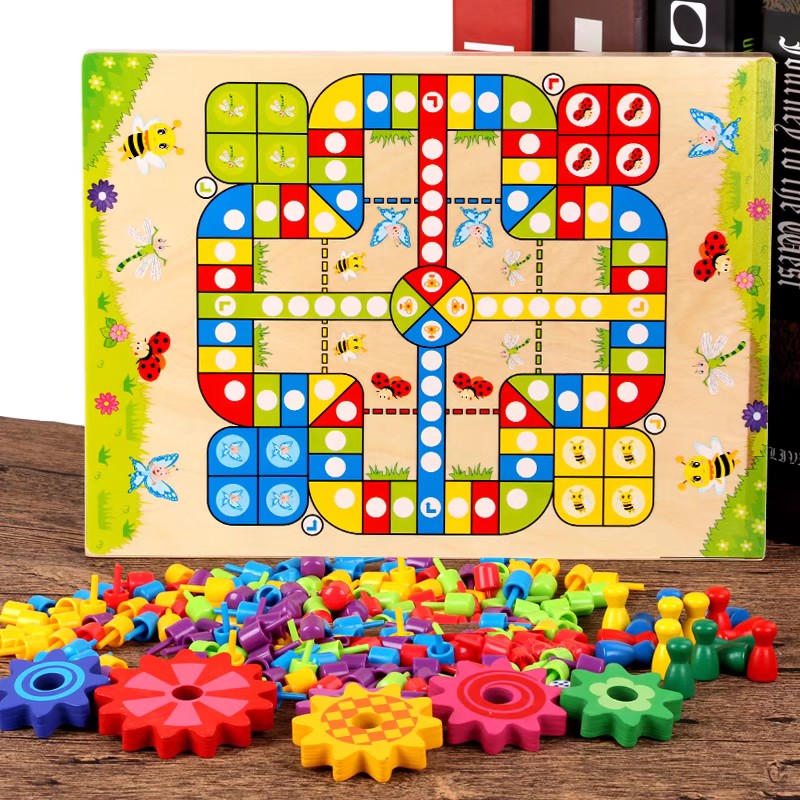 Flying chess mushroom nail puzzle wooden toy multi-functional board game chess wooden creative mushroom nail puzzle nail puzzle puzzle puzzle puzzle puzzle puzzle block details Picture