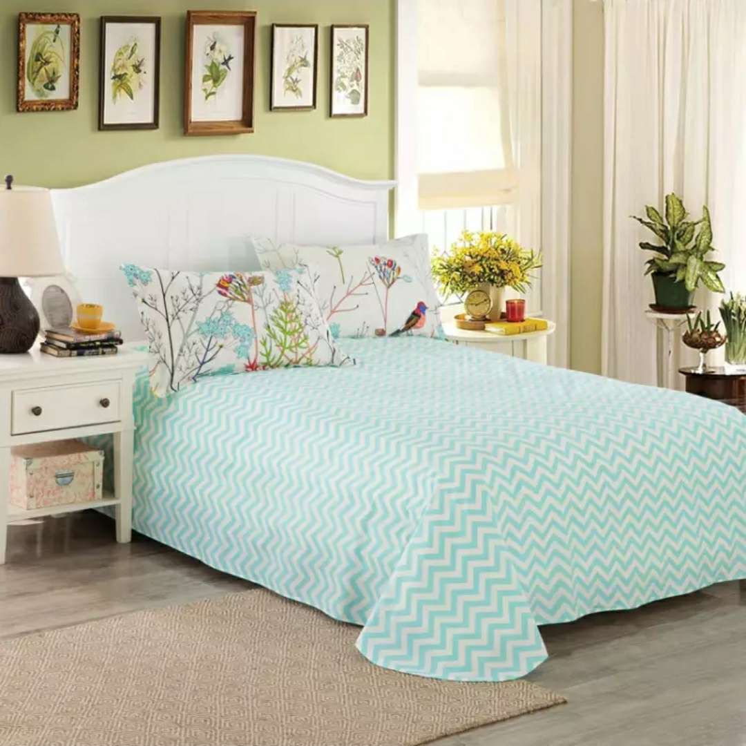 Cotton 4-Piece Cotton Double Bed Linen Thick-Edged Duvet Cover Bed Sheet Pillowcase Semi Aqua B Blue