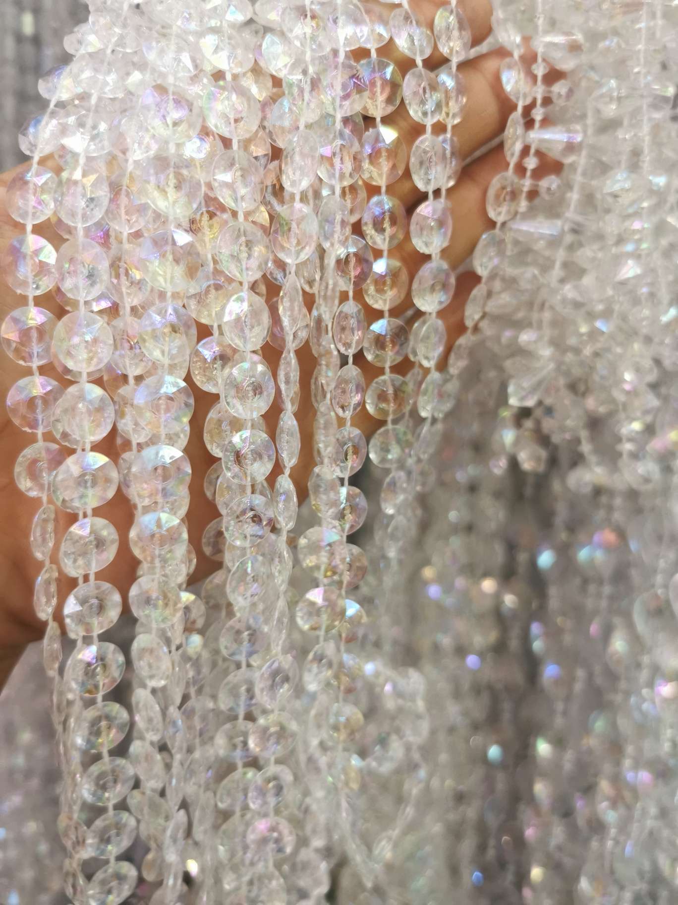 七彩透明连线珠，塑料门帘，仿水晶亚克力，婚庆，线帘，木头门帘，金银珠