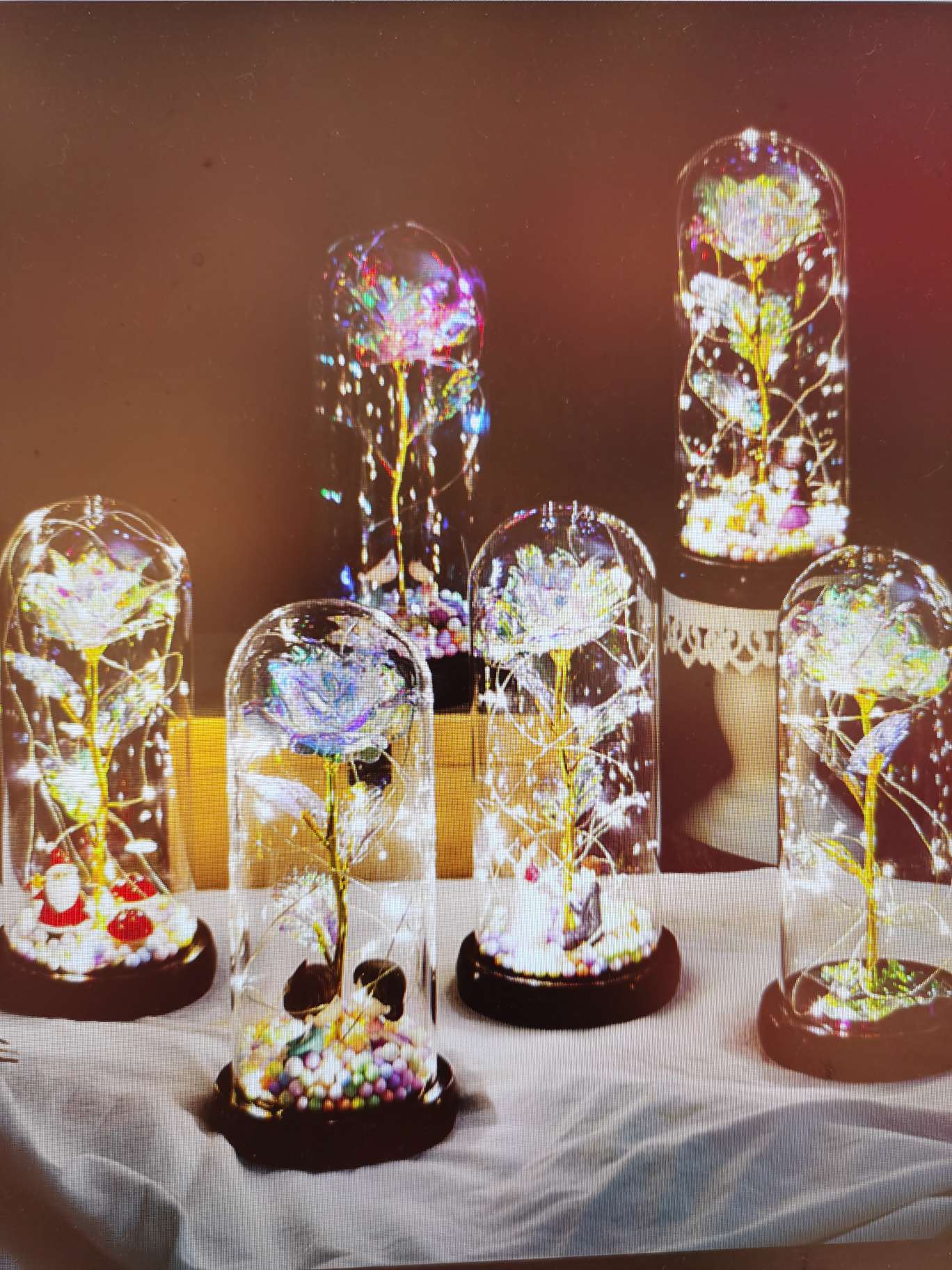 Seven-color 24K gold foil flower, colored gold luminous strip light, eternal gold foil rose, glass cover, led gift box set of decorative items undefined