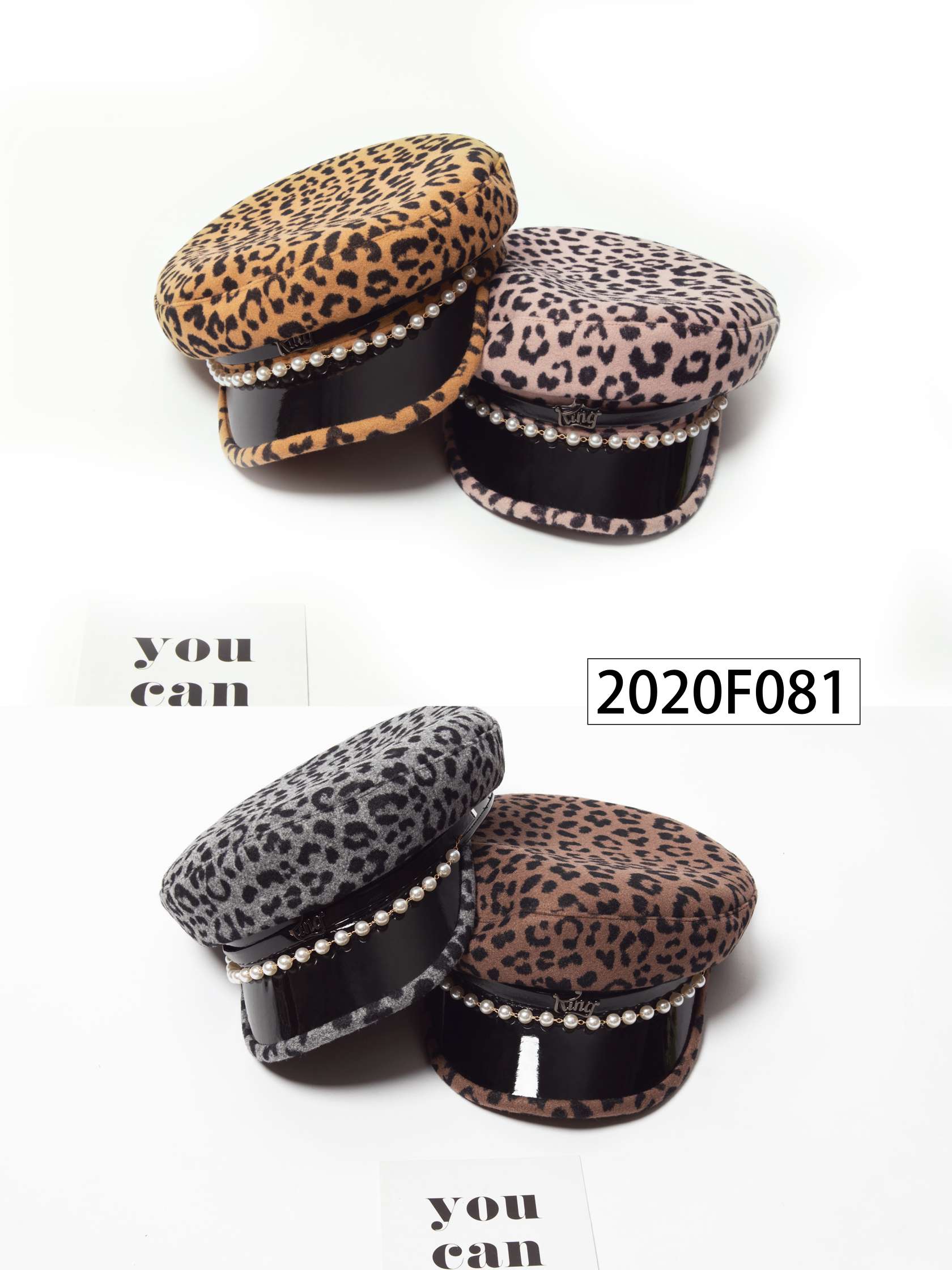 A military cap with leopard print decorative buttons details Picture