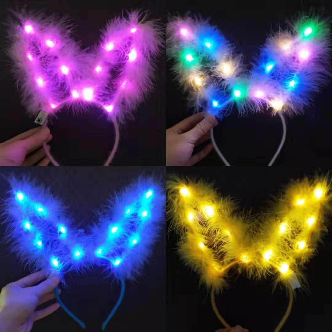 14灯发光兔羽毛耳朵