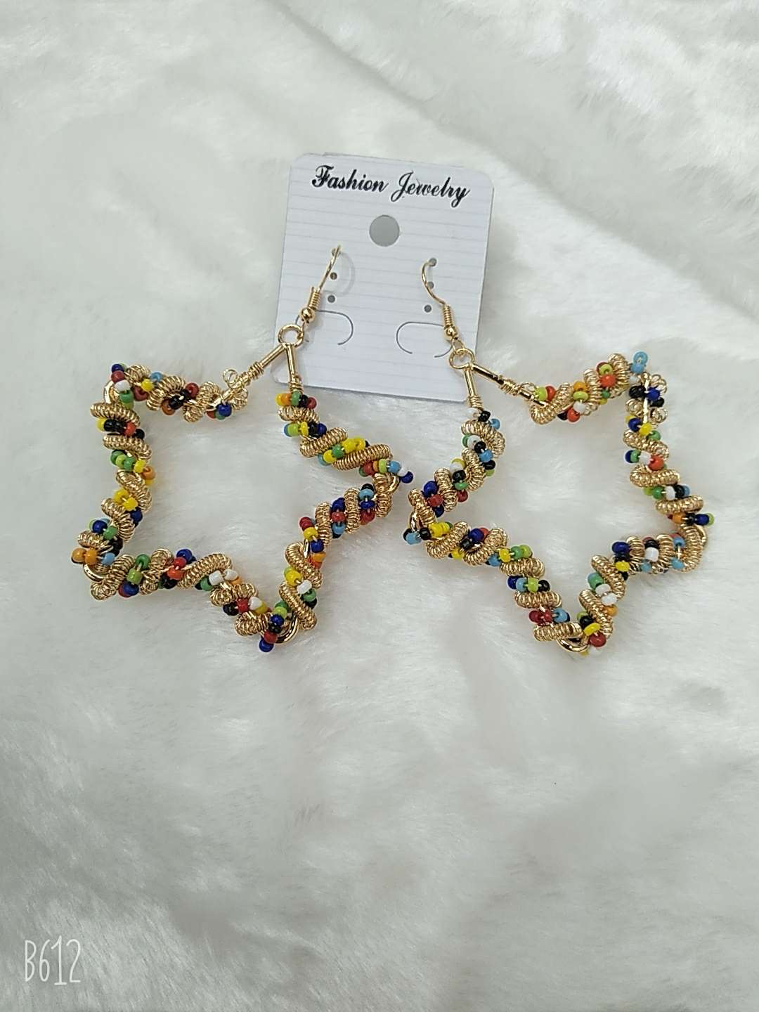 Colorful rice beads wrapped around five star hot style pop earrings thumbnail
