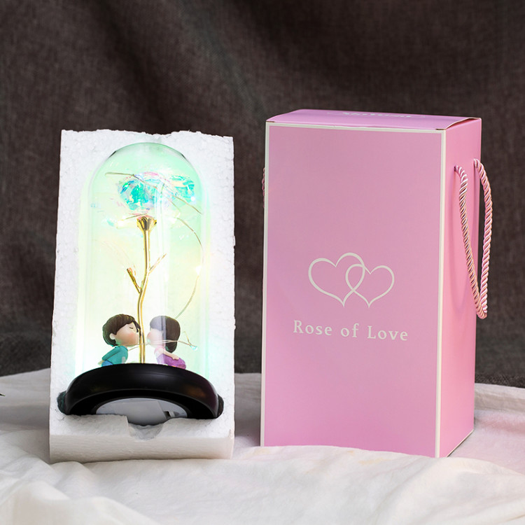 Seven-color 24K gold foil flower, colored gold luminous strip light, eternal gold foil rose, glass cover, led gift box set of decorative items Application Scenario