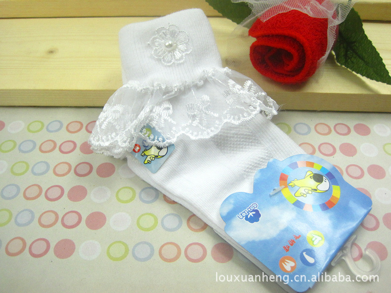 袜子批发 可爱小公主童袜 韩国蕾丝花边 公主袜 双针筒全棉 女童袜 白底实物图