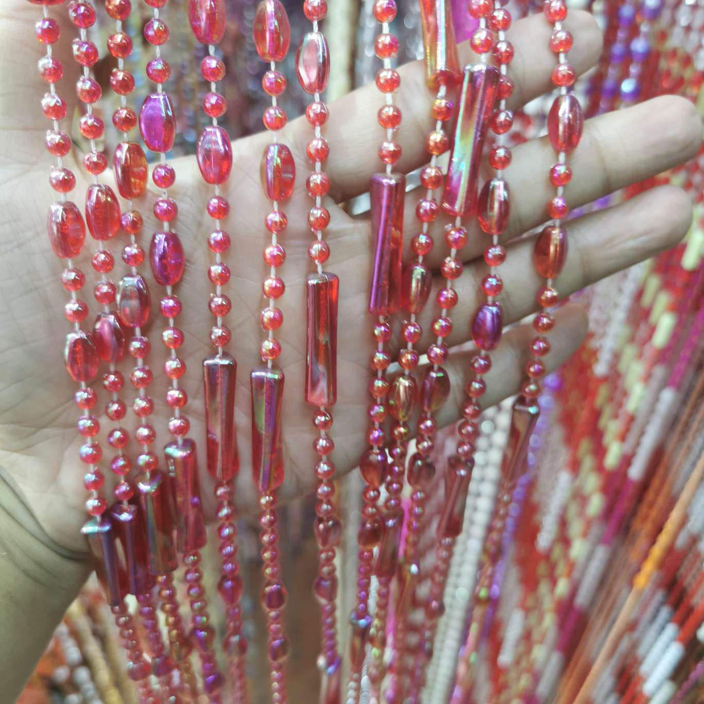 Electroplating color plastic bead curtain, door curtain, connecting bead, imitation crystal acrylic door curtain, decorative process