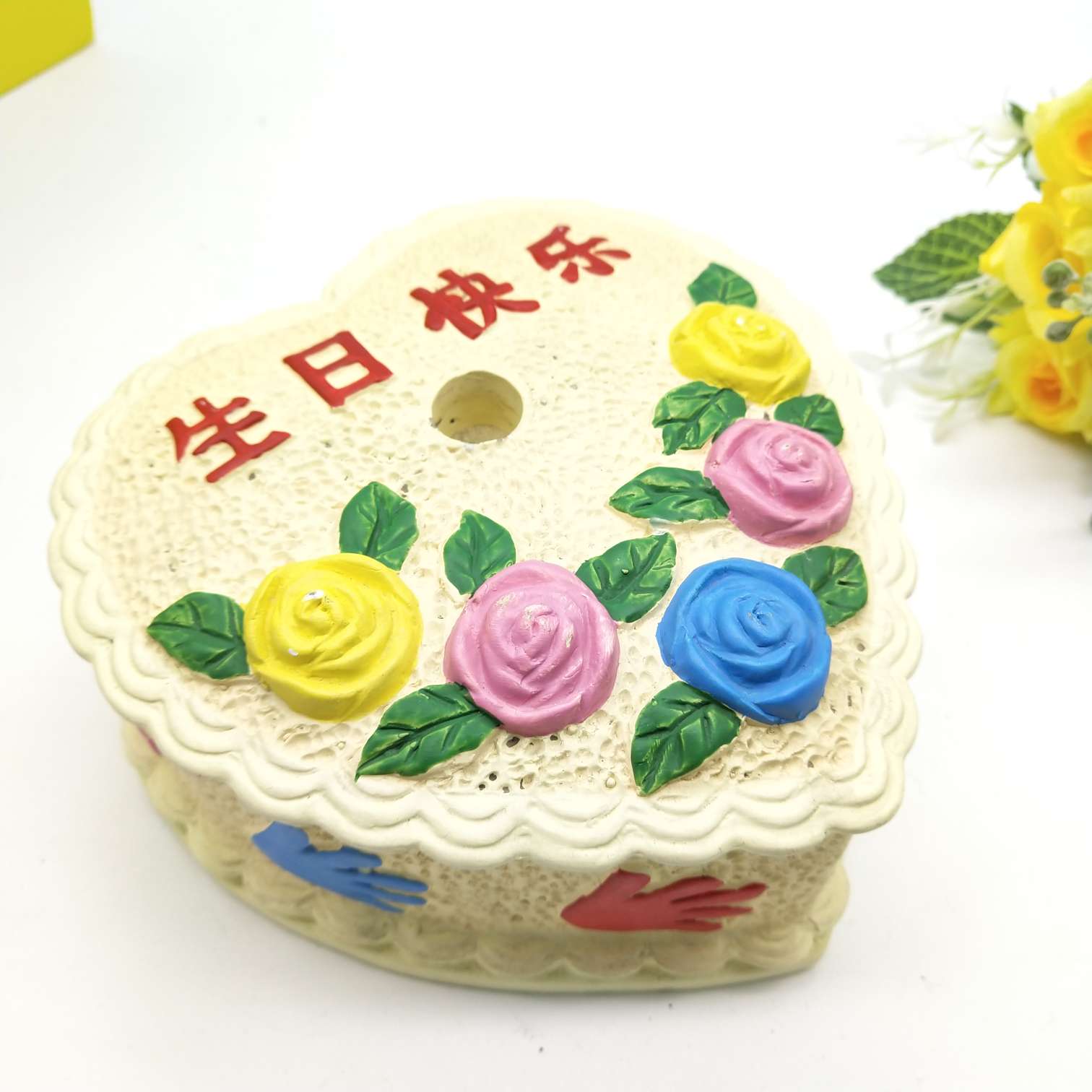 Large cake 🎂 ceramic piggy bank white base painted details Picture
