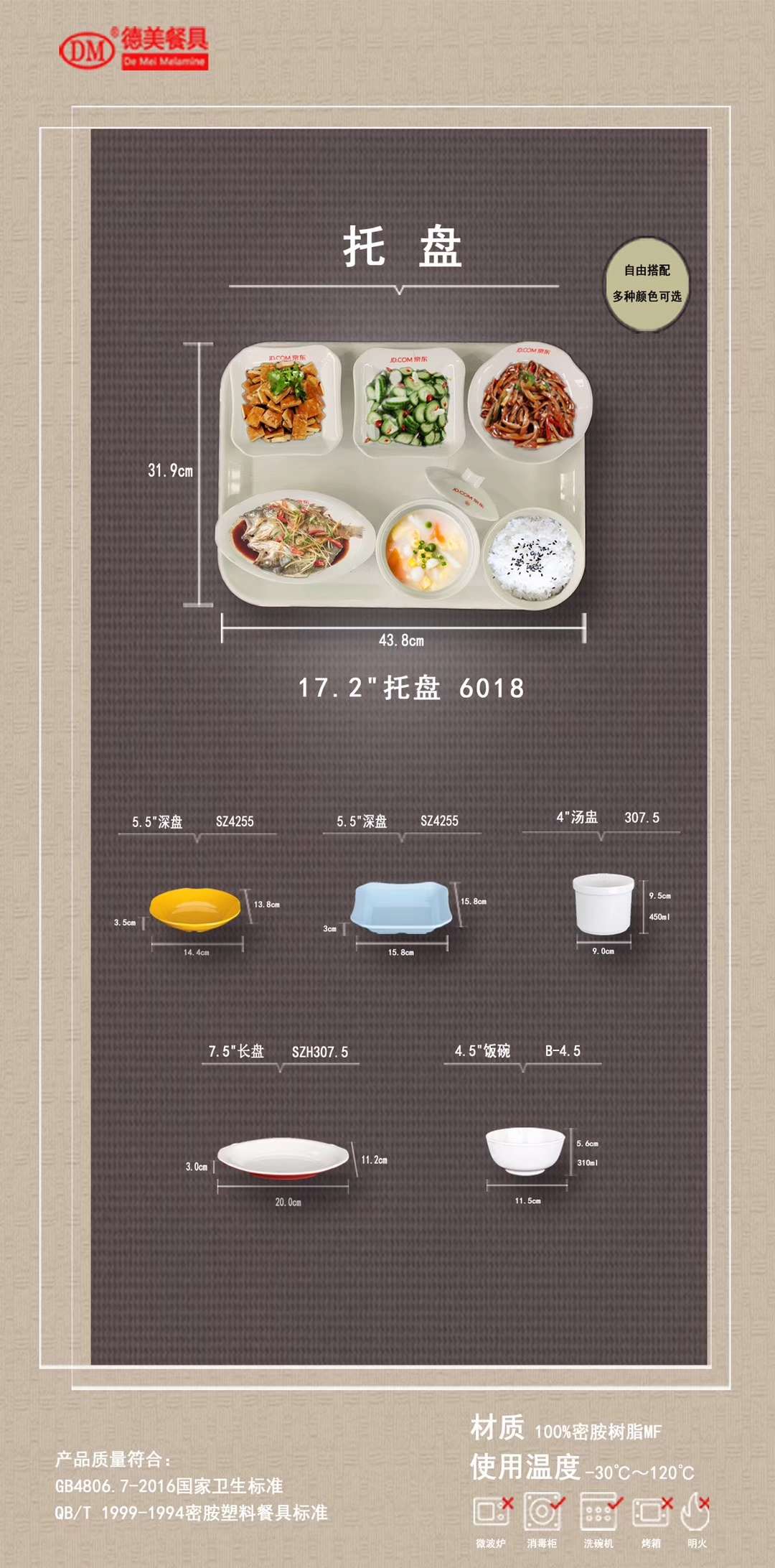 Ceramic melamine hotel restaurant trays, fast food plates, bowls and spoons Item Picture