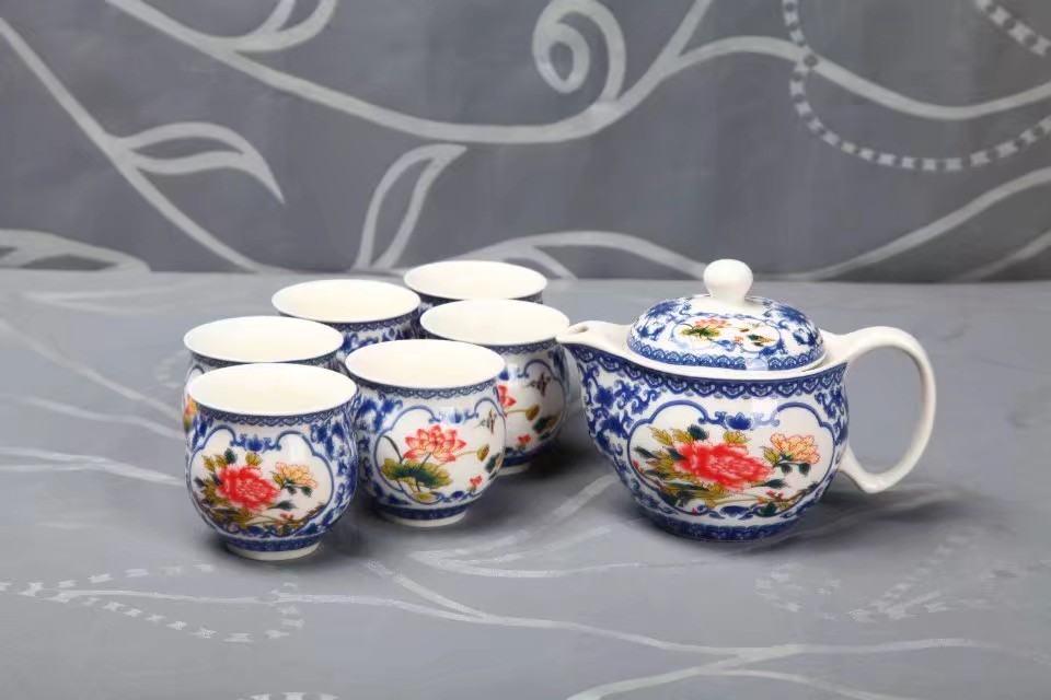 Jingdezhen ceramic double layer 7-piece tea set full figure