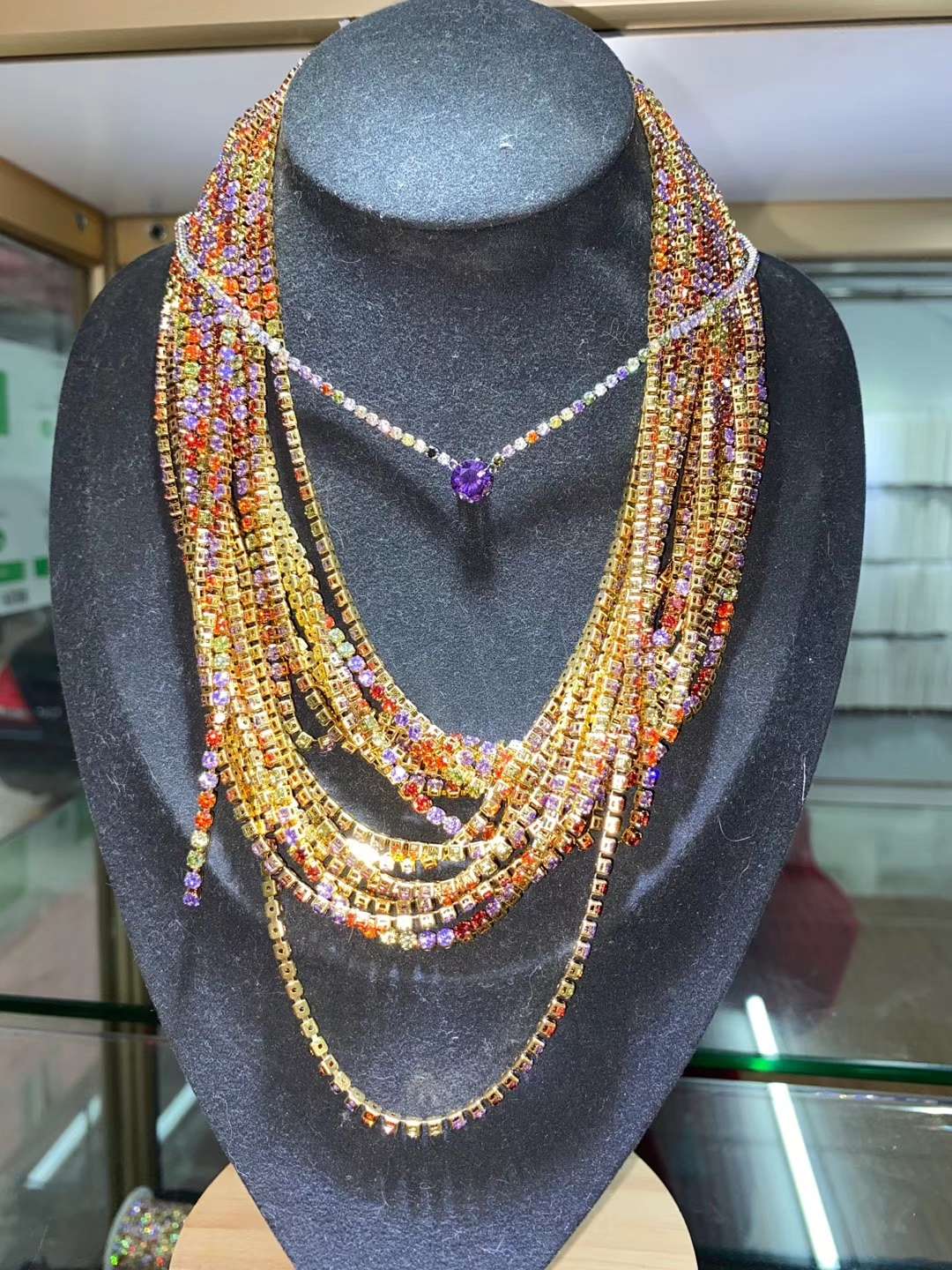 Claw chain diamond set stainless steel claw chain multicoloured zircon diamond set
