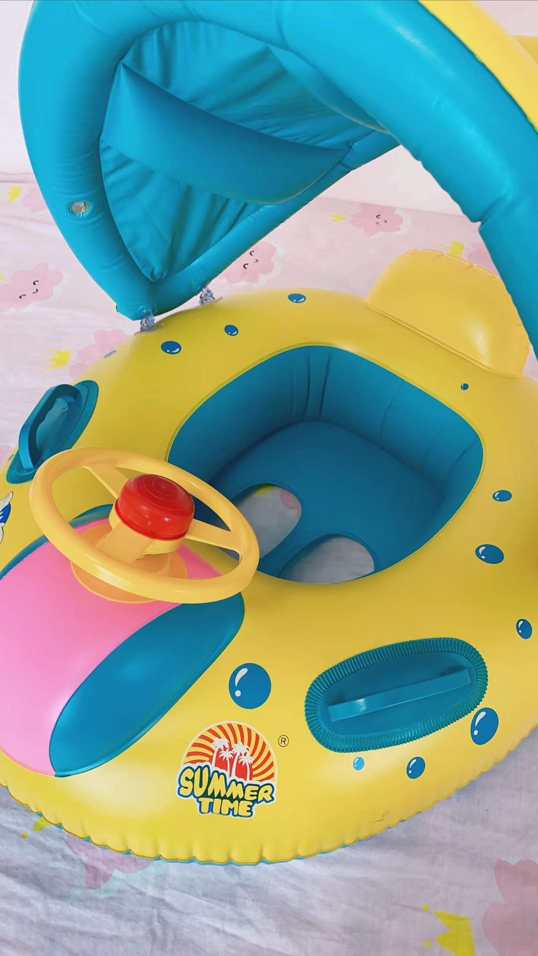 Summer time factory direct sales yellow tent big horn boat youth inflatable life jacket swimming ring 1 full figure