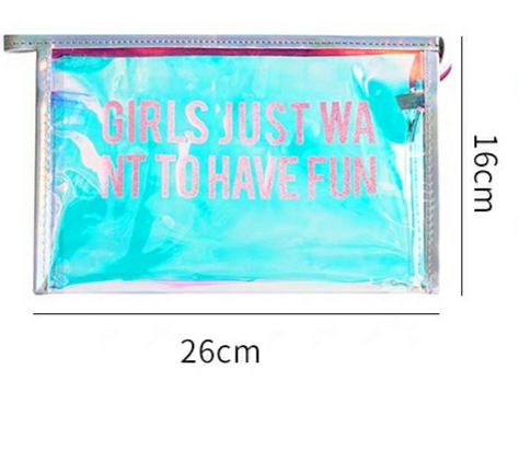 幻彩字母PVC化妆包 透明防水女化妆包 便携收纳拉链袋图