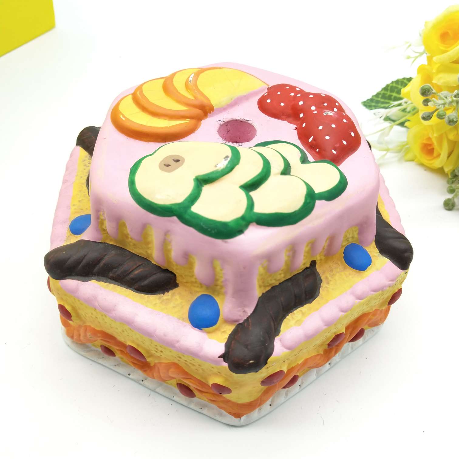 Large cake 🎂 ceramic piggy bank white base painted undefined