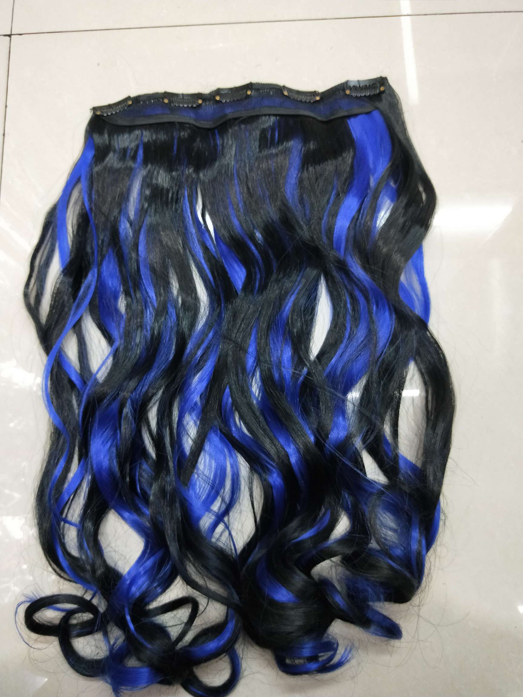 High Temperature Silk Wig 5 Clip Hair Extensions Blue Piece Mixed Toned Hair Piece Invisible Traceless Natural One-Piece Hair Extensions Specification drawing