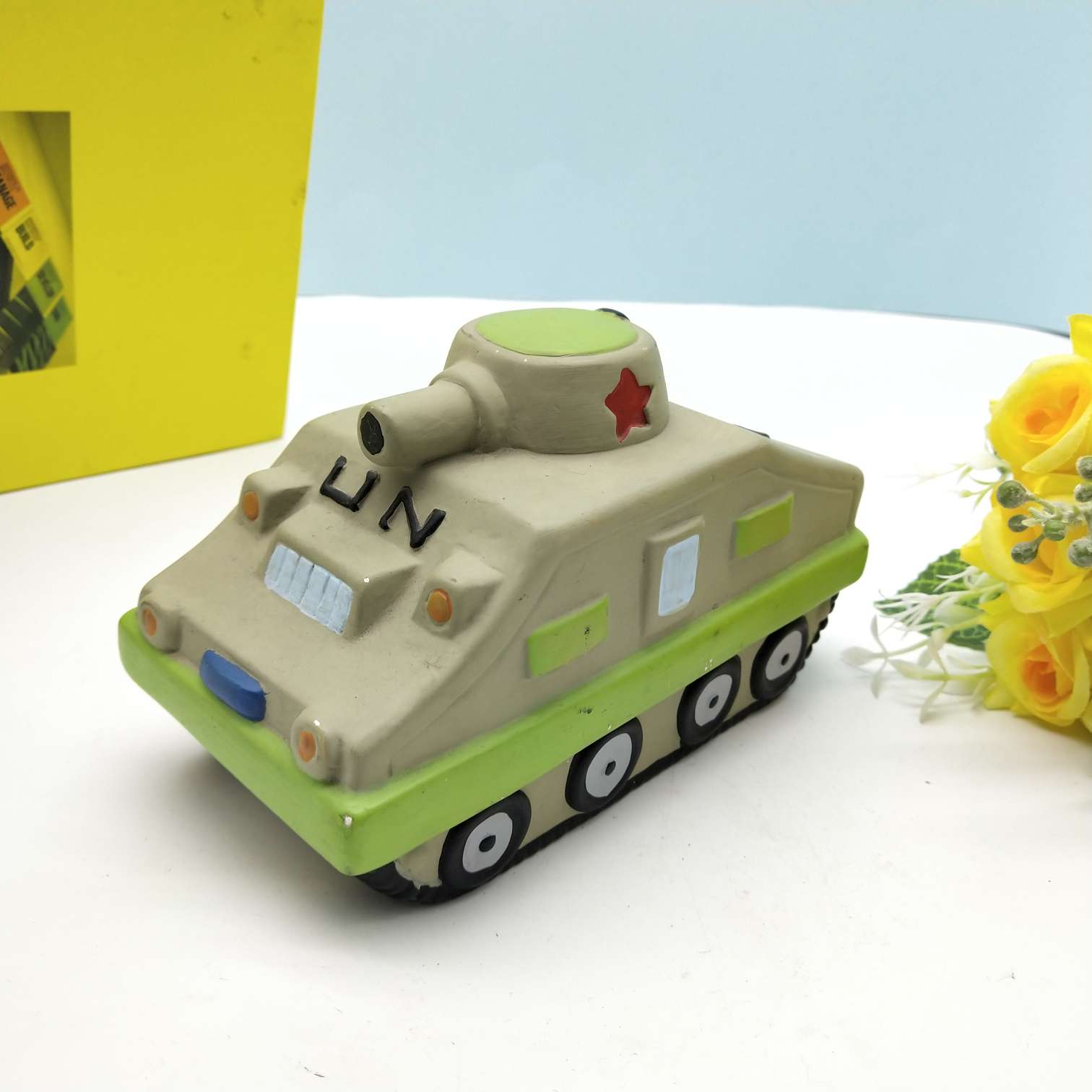 Large car series ceramic piggy bank with white body painting undefined