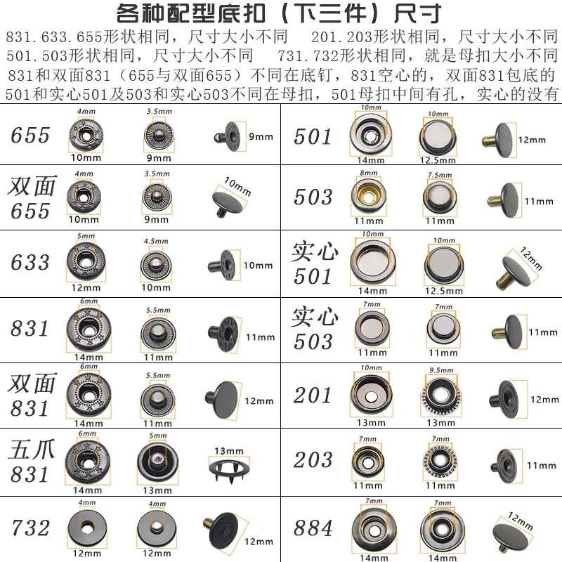 纽扣金属四合扣高档扣子按扣圆形平面拷扣子母扣衣服包包暗扣摁扣详情图1