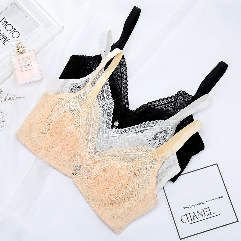 Summer Slim Bra Lace Mesh Breathable Underwear Soft Underwire Adjustment Lace Lace Bra
