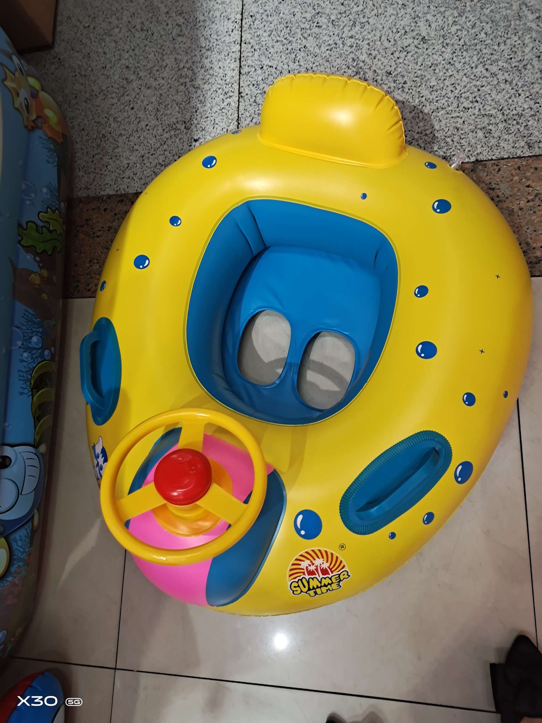 Summer time factory direct sales yellow tent big horn boat youth inflatable life jacket swimming ring 1 Specification drawing