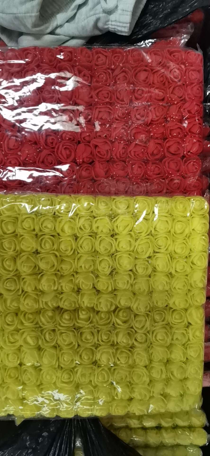 仿真泡沫玫瑰花头带杆加纱PE泡沫小花di细节图