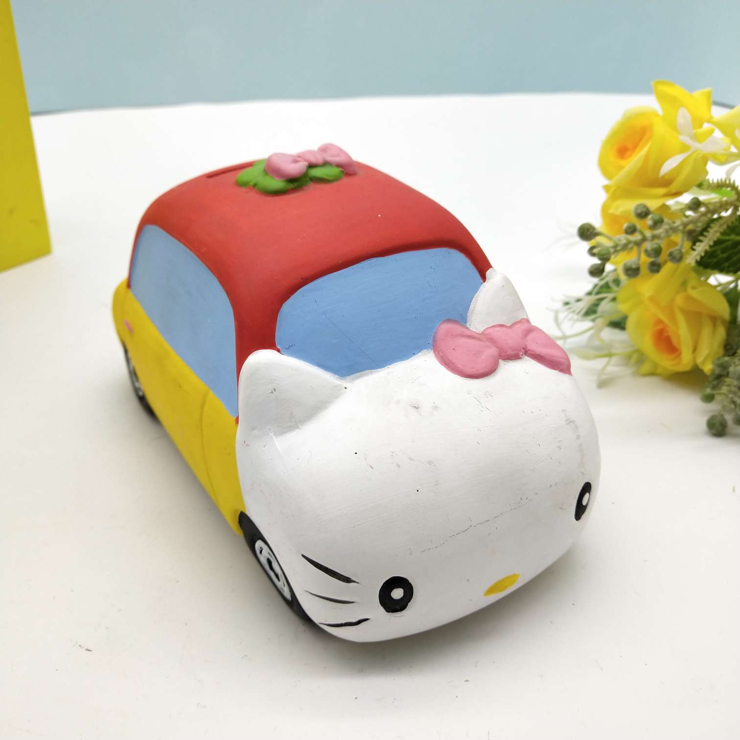 Large car series ceramic piggy bank with white body painting undefined