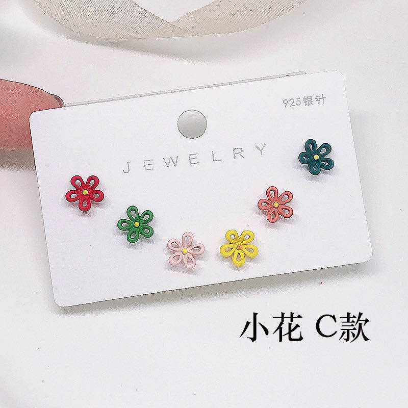 925 silver needle stud earrings, small flower stud earrings