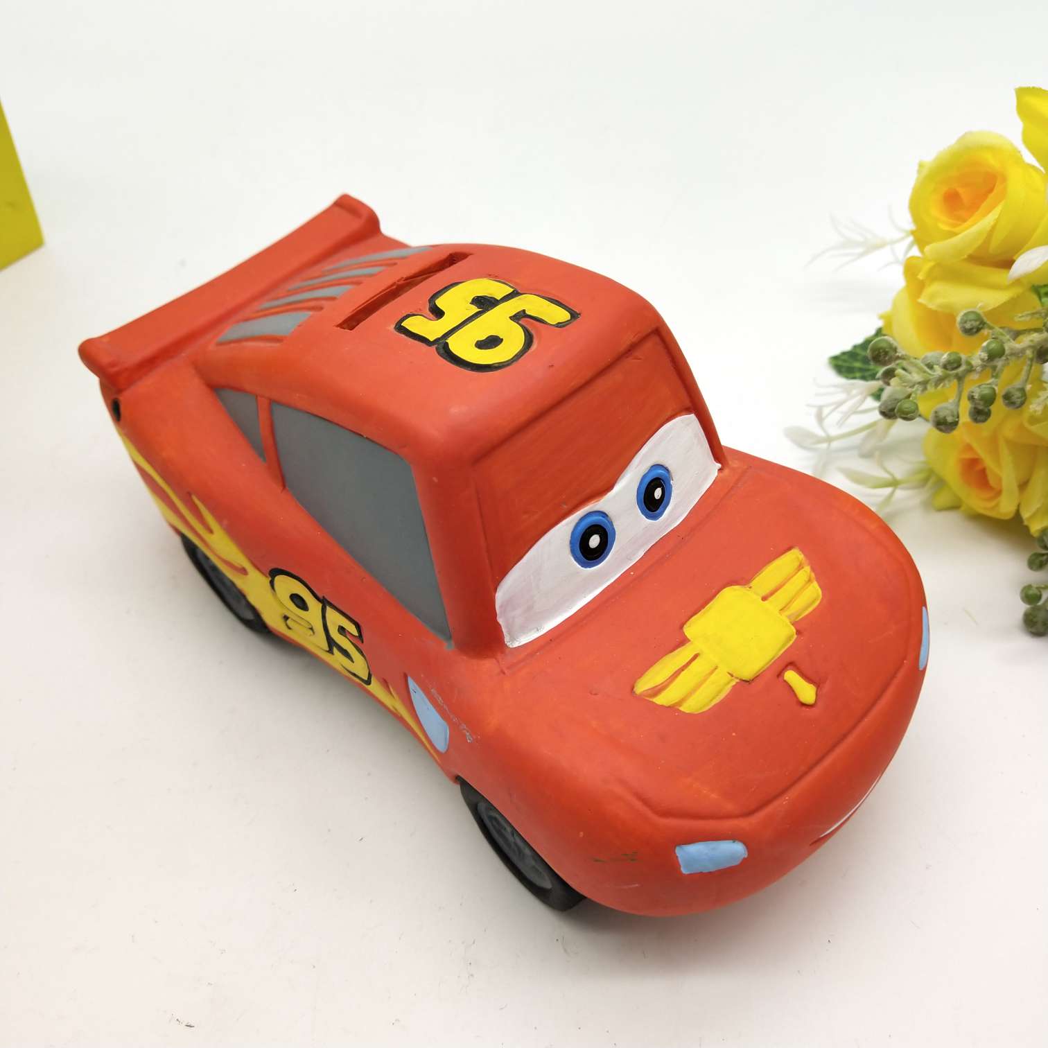 Large car series ceramic piggy bank with white body painting