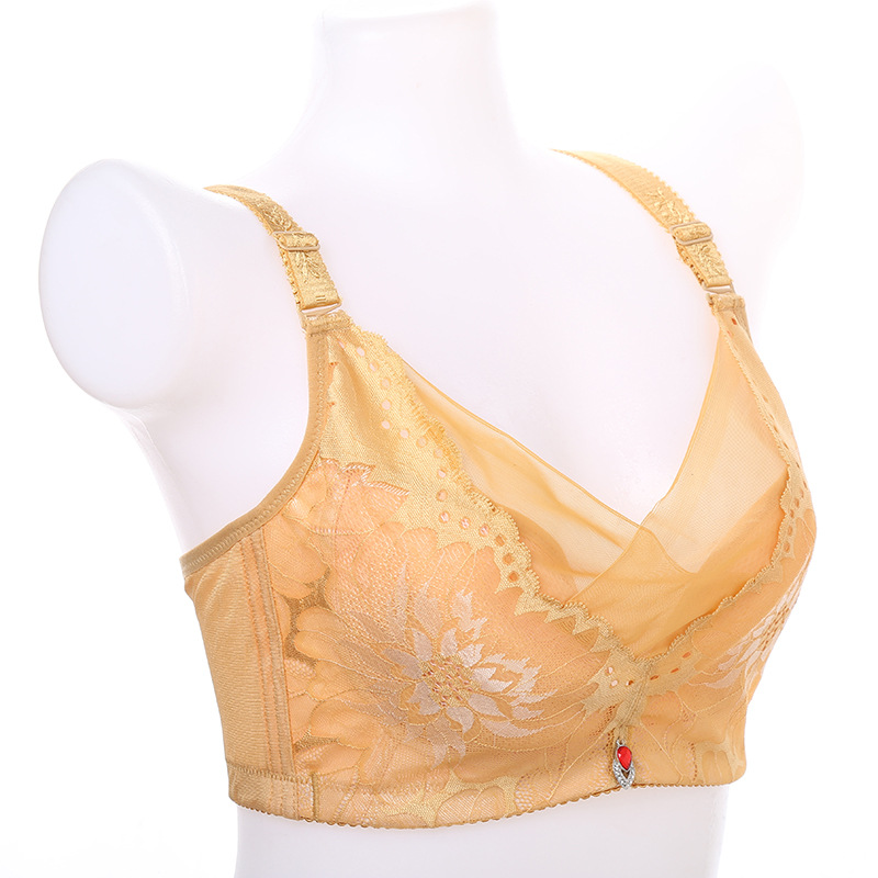New Bra Without Underwire Lace Jacquard Bra Large Size Comfortable Adjustment Bra Large Breasts Show Small Bra Wholesale Application Scenario