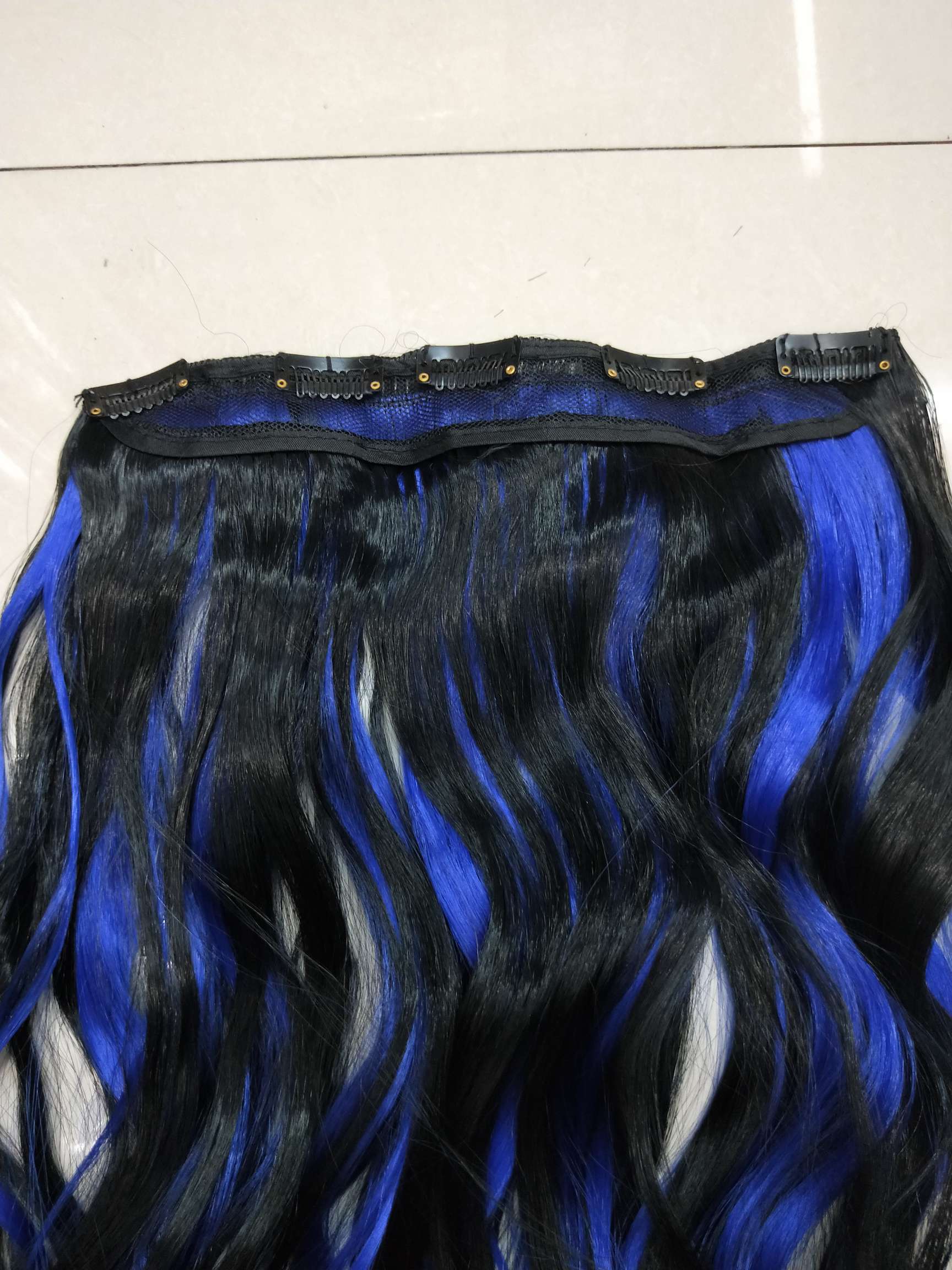 High Temperature Silk Wig 5 Clip Hair Extensions Blue Piece Mixed Toned Hair Piece Invisible Traceless Natural One-Piece Hair Extensions details Picture