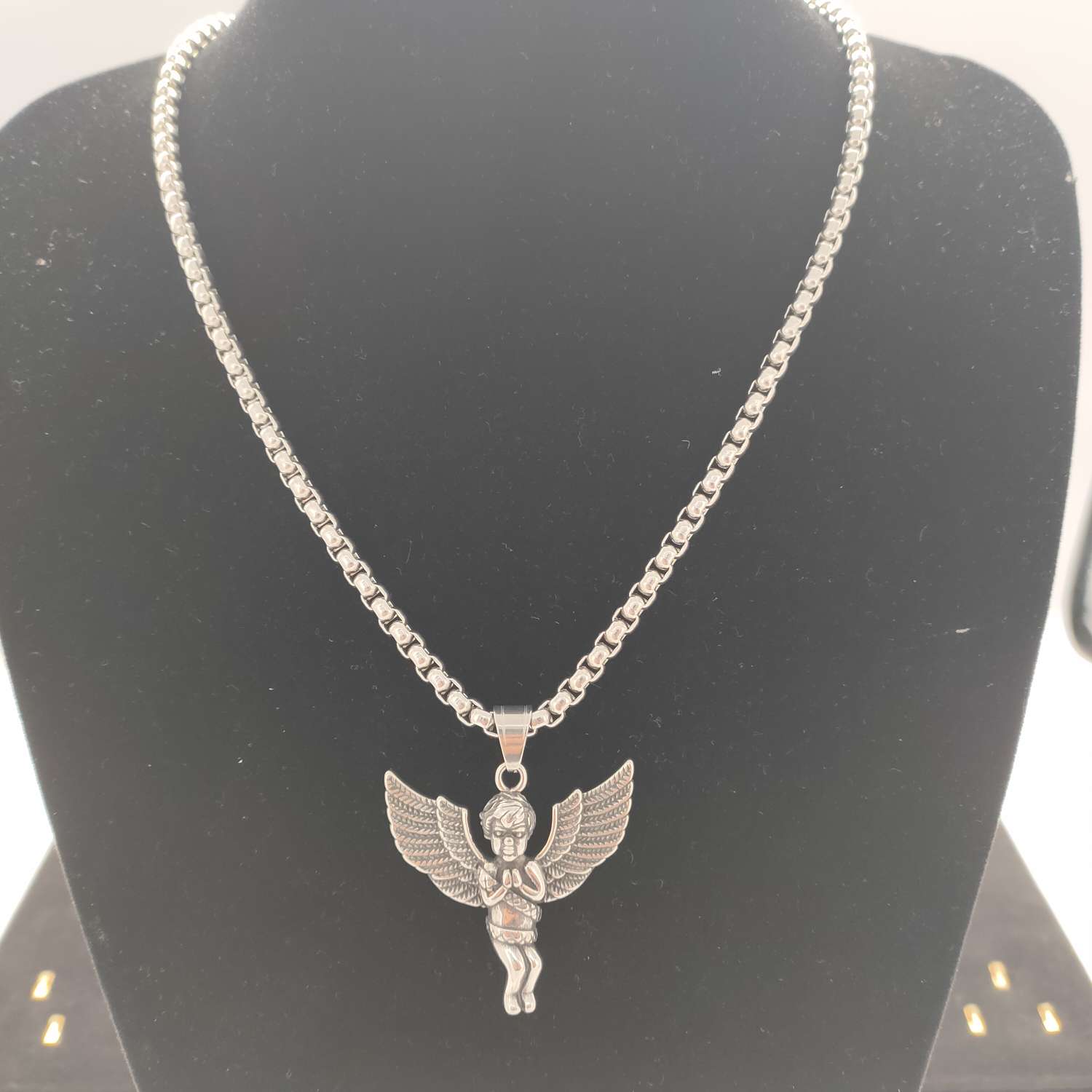 Square Pearl Necklace And Angel Pendant