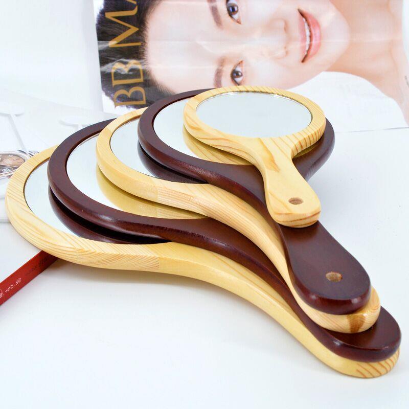 便携木制工艺品时尚手柄化妆镜白底实物图