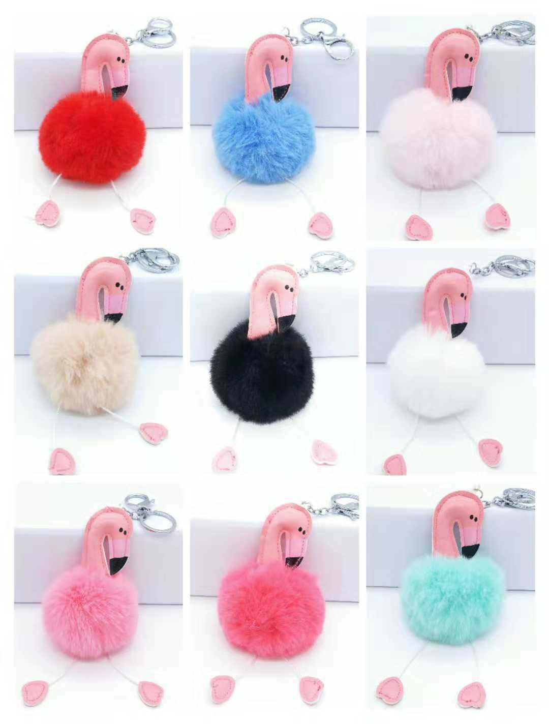 跨境热卖火烈鸟挂件PU火烈鸟包包挂件火烈鸟毛球钥匙扣厂家直销