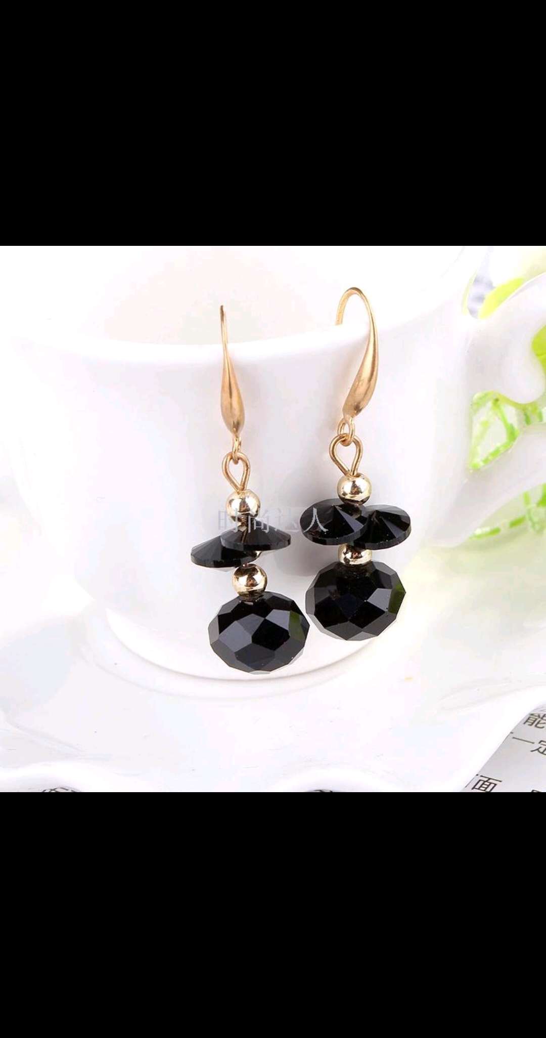New earrings, geometric round beads, black balls, black agate, simple style earrings, women's stud earrings wholesale Specification image