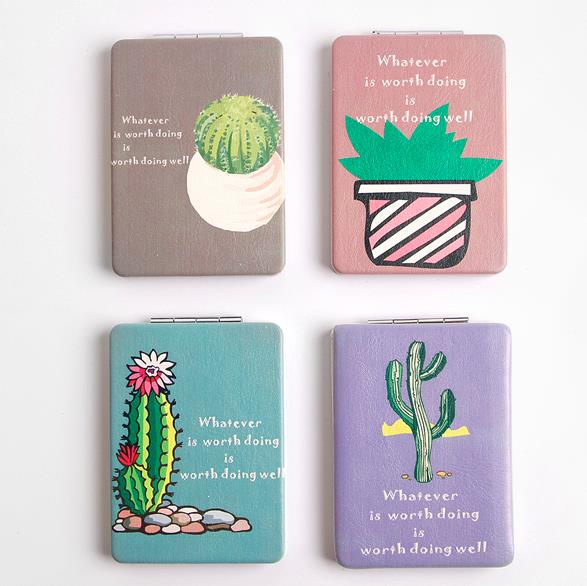 时尚方形仙人掌🌵系列双面印花折叠化妆镜小镜子细节图