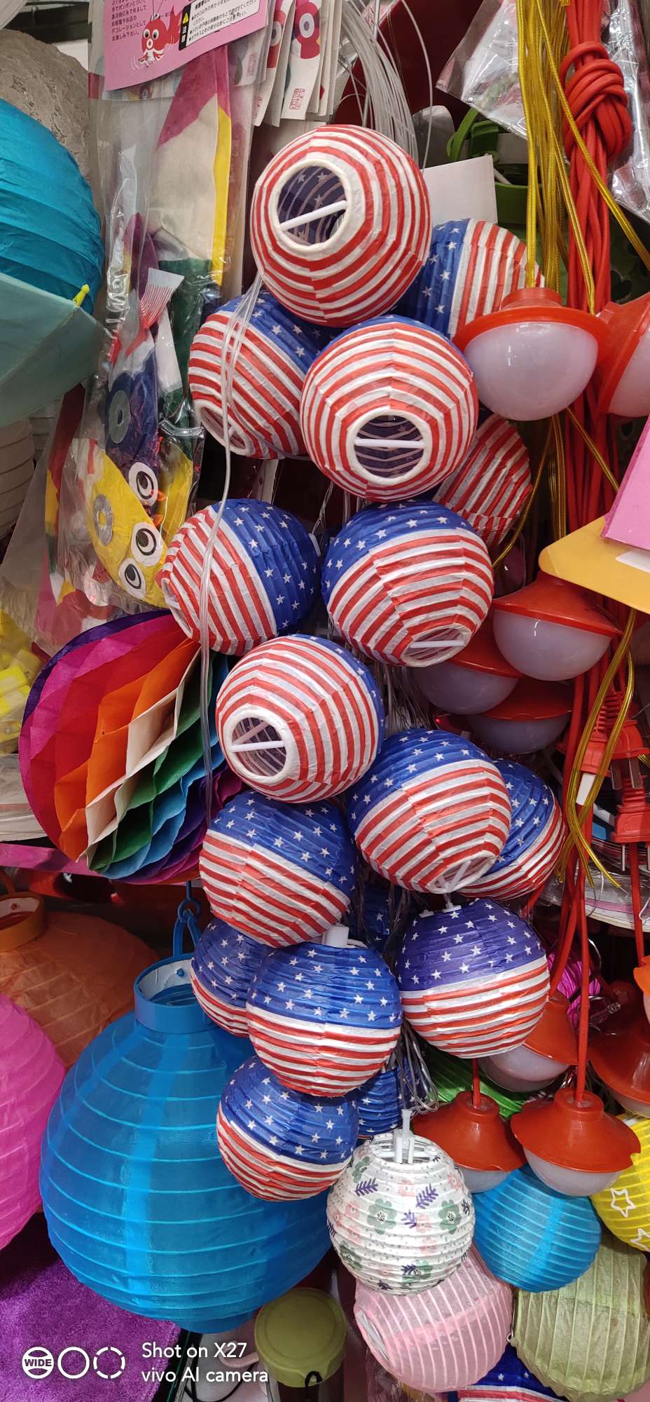 Small strings of lanterns, each one