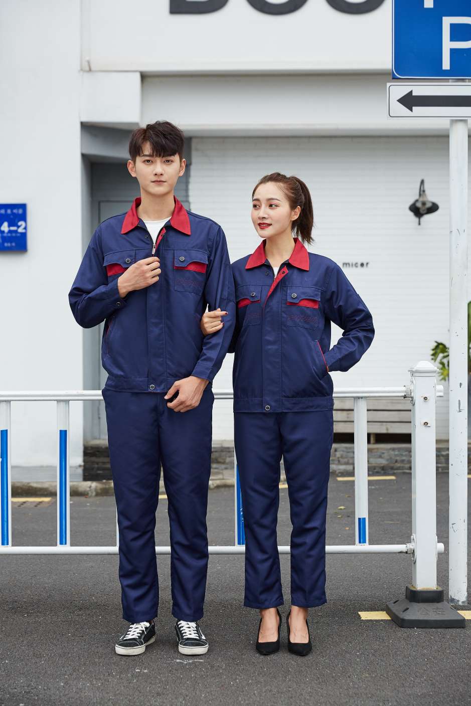 Spring and Autumn cotton long sleeve reflective strip factory, auto repairshops, road and bridge work clothes. thumbnail